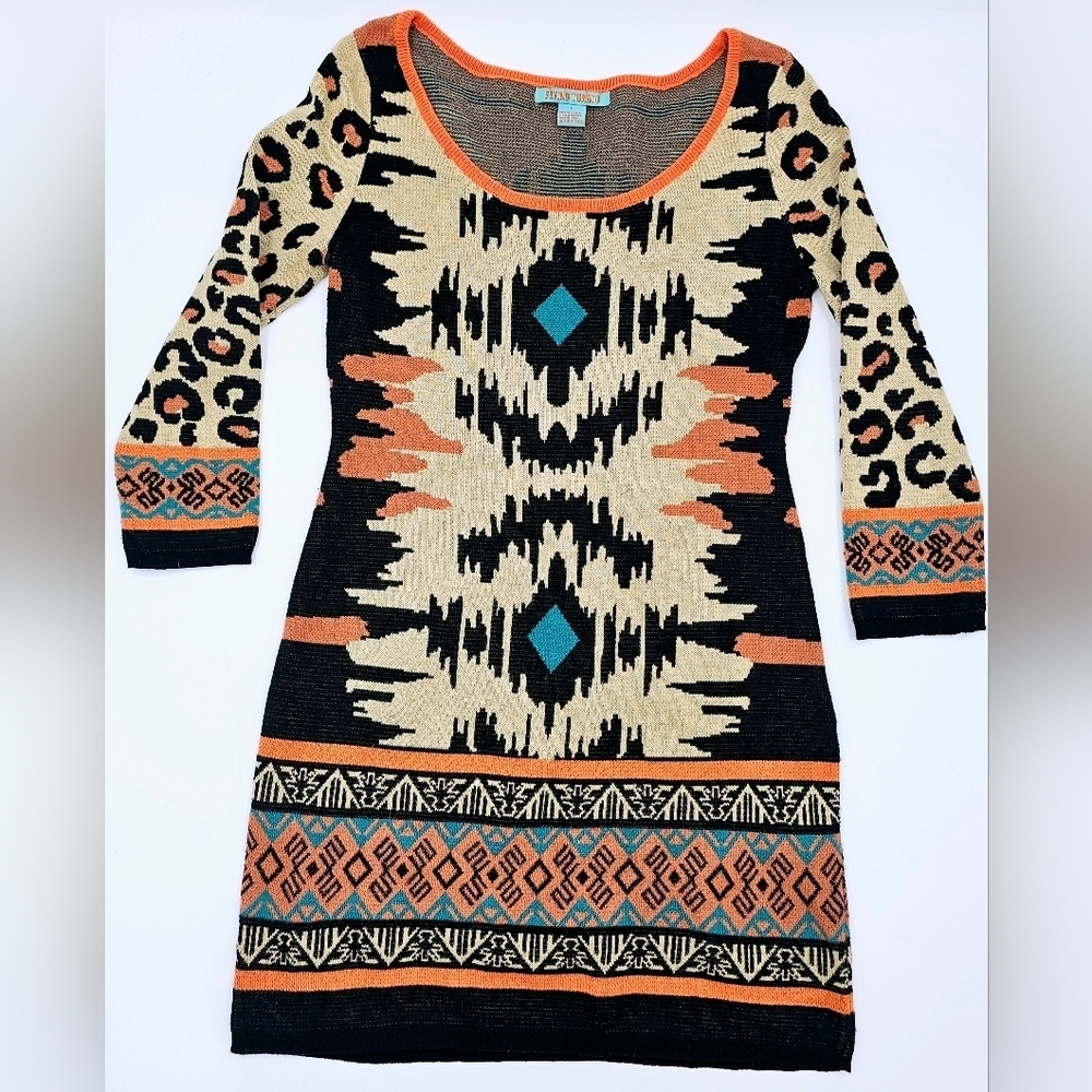 Flying Tomato Aztec Leopard Print Bodycon Dress Large - Picture 1 of 5